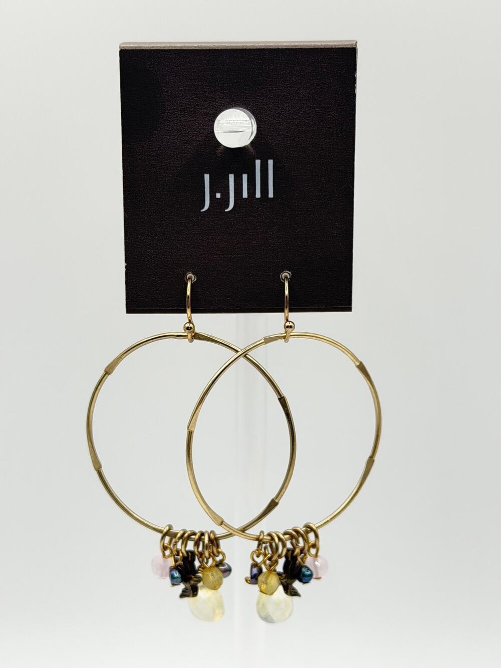 J. Jill Gold Hoop Earrings with Beaded Charm Cluster NWT